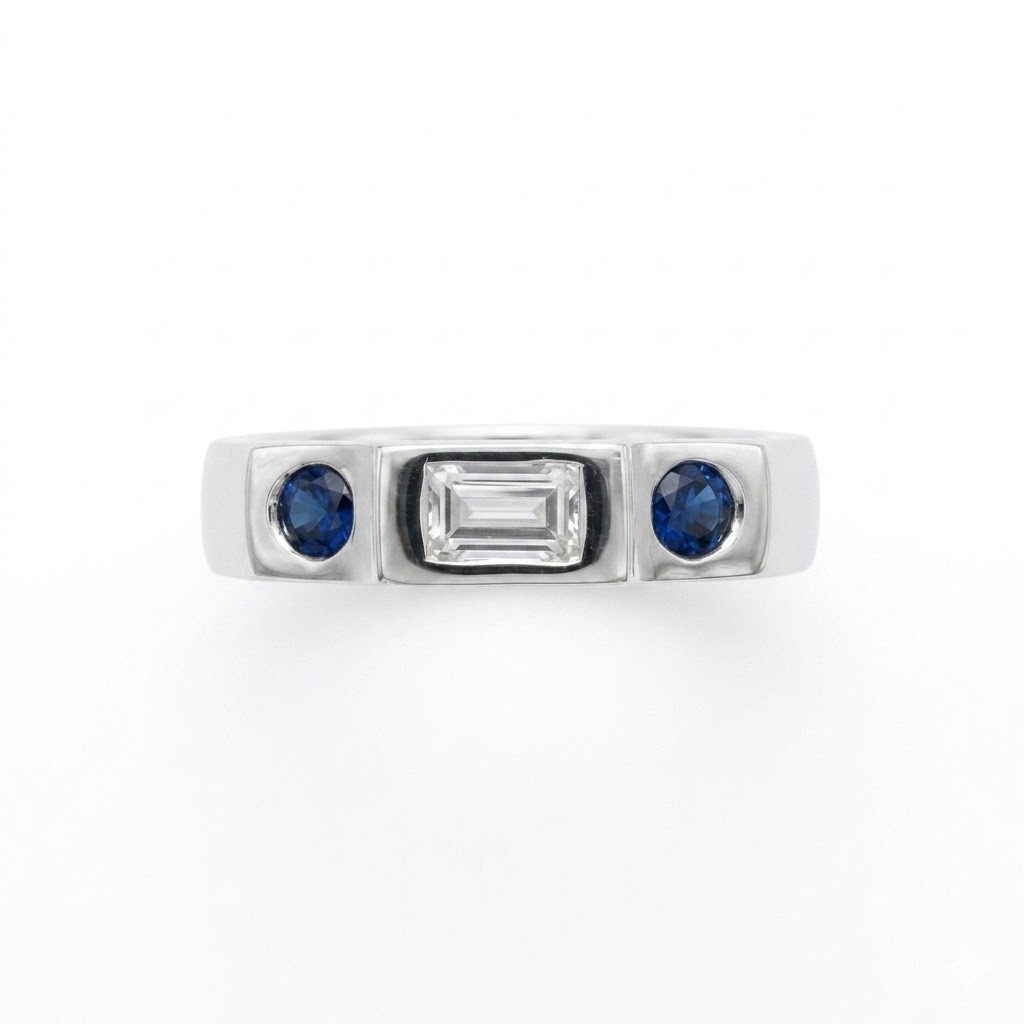Deep Blue and white Sapphire Ring